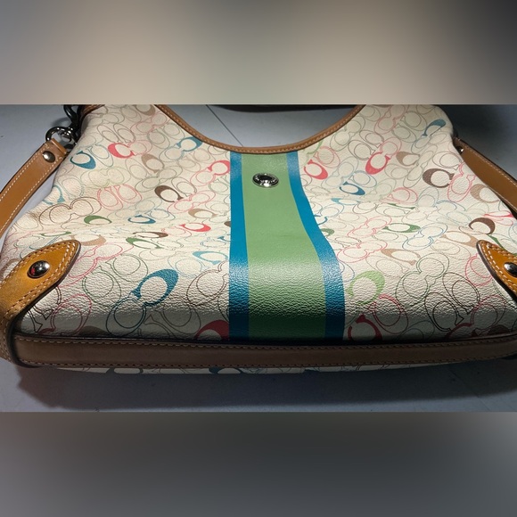 COACH 2 WAYS COATED CANVAS & LEATHER HOBO CROSS BODY SHOULDER HANDBAG - Picture 4 of 16